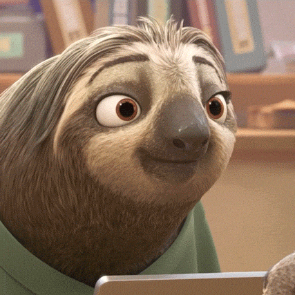 Happy Very Funny GIF by Disney Zootopia | GreenCup Digital | Website Services, SEO, Social Media Sloth character in a library, looking at a laptop with a curious expression on its face.